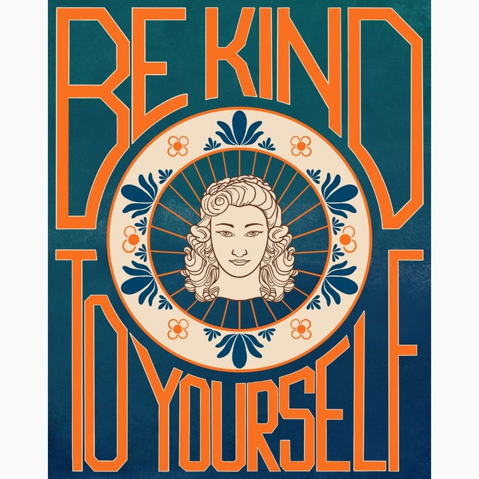 Art Nouveau Be Kind To Yourself Teal Ombré Art Print Poster