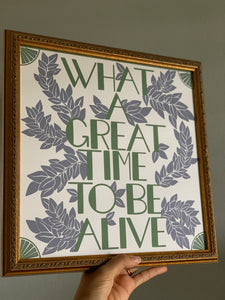 Positive Quote with Vintage Art Nouveau Leaves Art Print