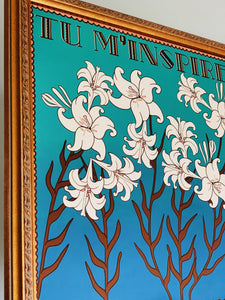 Art Nouveau Lily Floral Vintage Inspired Teal Art Print
